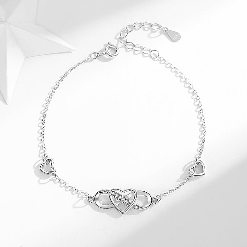 Sterling Silver S925 Bracelet for Women European and American Symbols 8-shaped Love Bracelet Fashionable Heart-shaped Infinite Love Hand