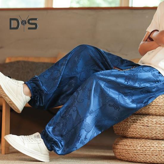 Herren Freizeithose mit Ethno-Vintage-Print, elastischer Bund, Multi-Pocket-Design, Sporthose, Pumphose, Alltagskleidung