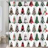 Christmas Tree Shower Curtain Set with Holiday Pattern, Waterproof Winter Bathroom Decor Includes Hooks for Xmas Theme