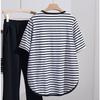 T-shirt Women Stripe Summer Casual Large Size Loose Round Neck Pullover Short-sleeved Tops