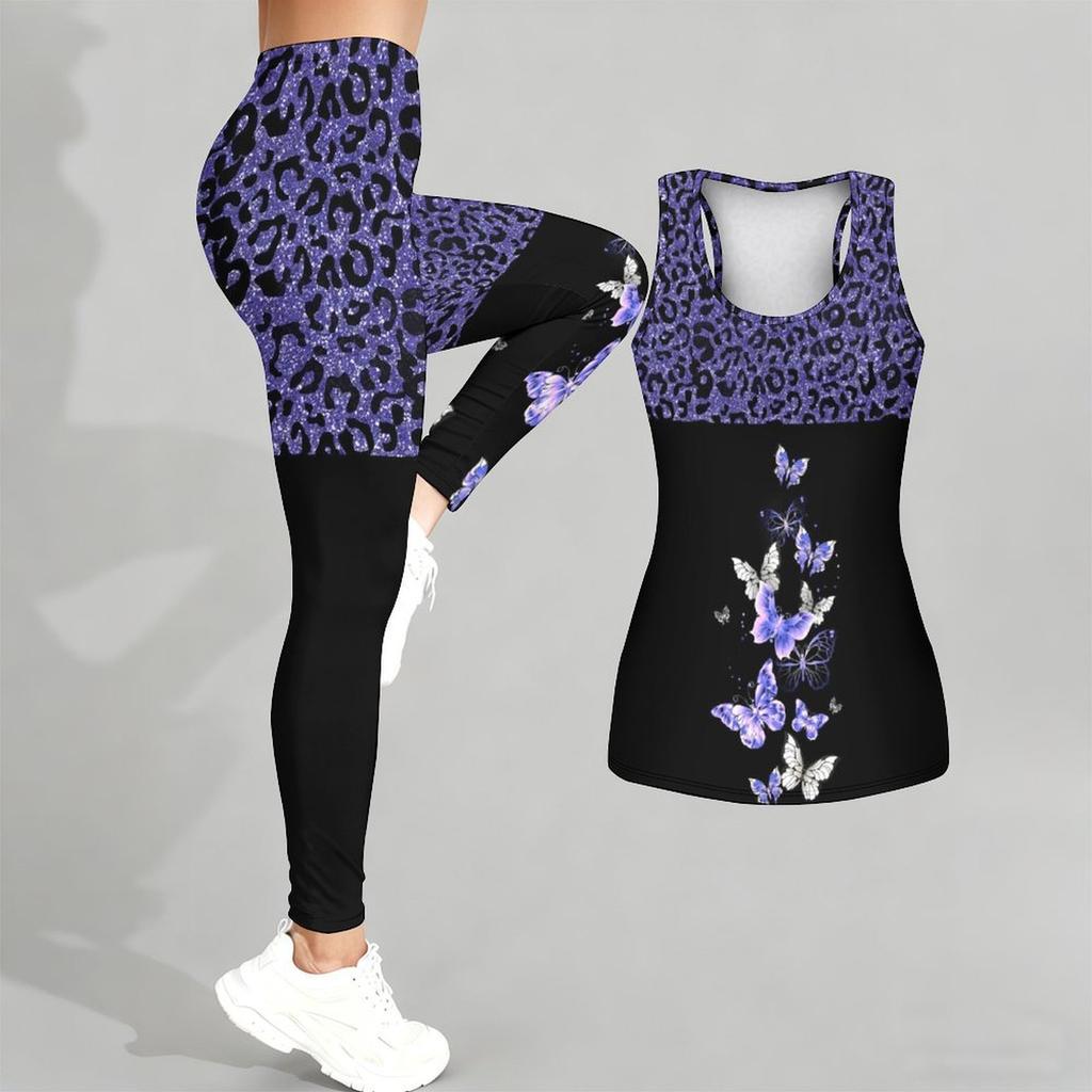 Schmetterlings-Print Yoga-Outfit für Damen Mode Trainings-Leggings Fitness Sport Lässiges Yoga-Set Sportanzug