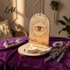 Decorative Tealight Stand Wooden Tarot Card Holder Stand of The Day Candle Holder Moon Rustic Home Decor Sun Star Pattern Altar Display for