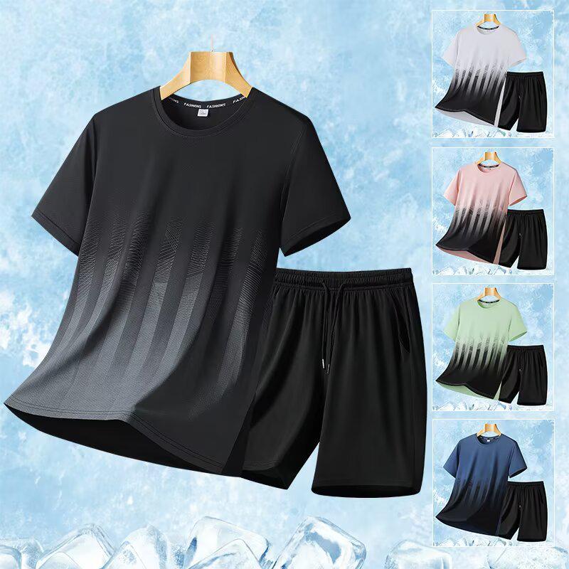 Unisex Oversized Ice Silk Quick-Dry Round Neck T-Shirt & Shorts Set for Plus Size - Summer 2025 Edition