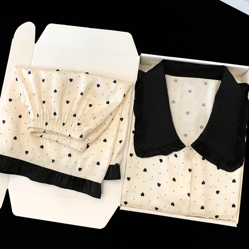 

Летняя милая пижама с кукольным воротничком в горошек с принтом «Любовь», из ледяного шелка, с шортами и коротким рукавом, комплект из двух предметов 2XL