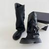 Black retro thick heel platform boots women's 2025 new autumn British style thin but knee trouser boots