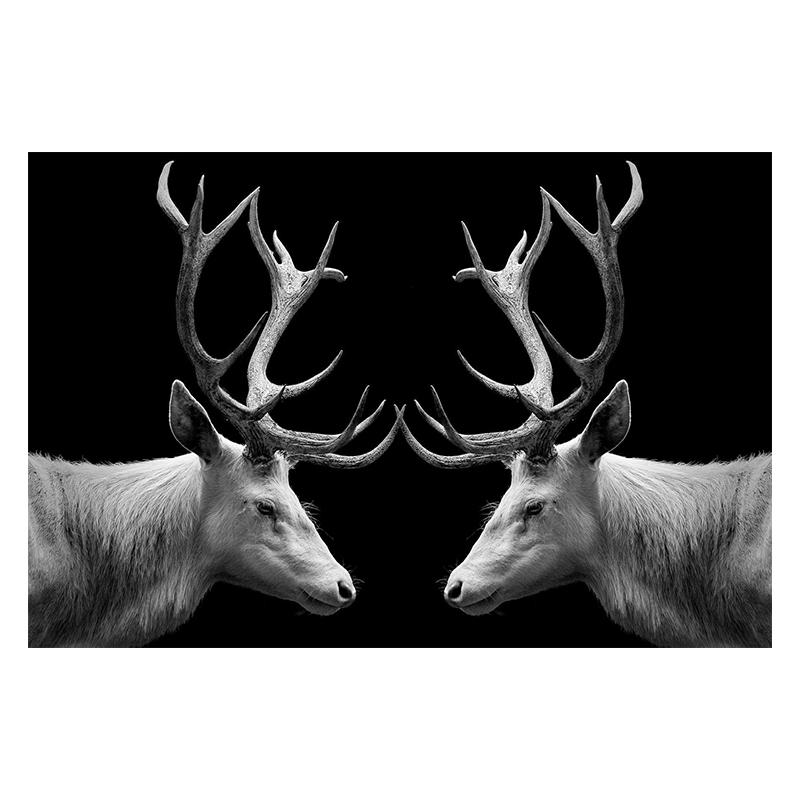 Schwarzes Hirsch Gemälde Druck Leinwand Poster Modern Minimalistisch Wandkunst Tierporträt Dunkle Bilder für Wohnzimmer Heim Wanddeko