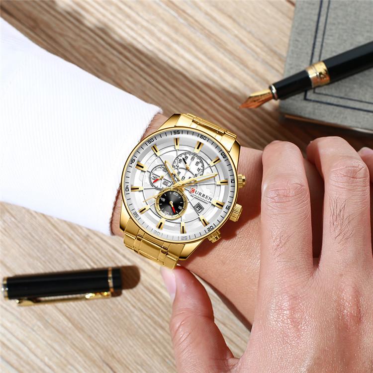 CURREN Men's Calendar Watch with Steel Business Waterproof Quartz Watch