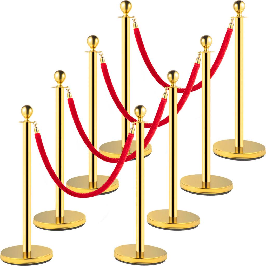 SucceBuy 35.4 Inch Gold/Silver Crowd Control Stanchion Posts Queue Red/Black Velvet Rope Line Barrier W/ Stable Base for Stadium