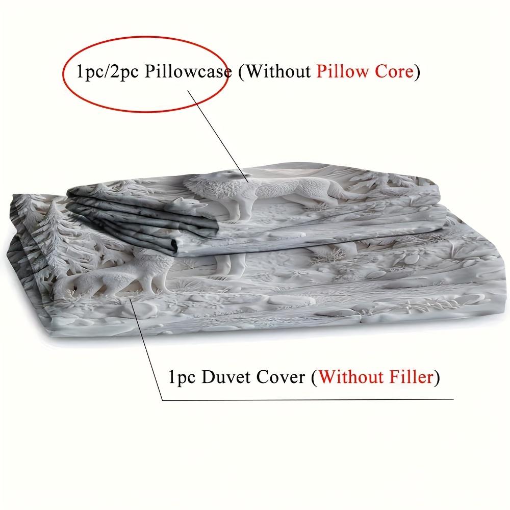 2/3pcs 3D White Wolf Animal Print Duvet Cover Set (1 Duvet Cover + 1/2 Pillowcase, Without Core), Wolf Forest Nature Theme
