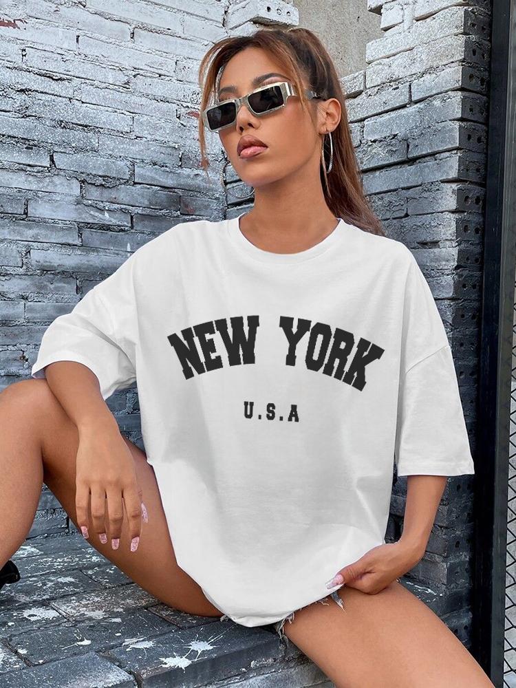 NEW YORK U.S.A Street Letter Style Printed Women T-Shirts Cotton Quality Short Sleeve Summer Breathable Hip Hop Tee Clothing