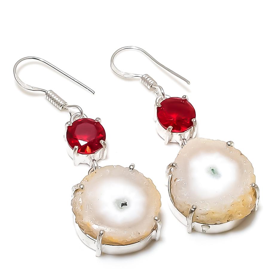 

Серьги из стерлингового серебра 925 пробы с натуральным солнечным кварцем и гранатом, 1,97 дюйма, A2v63