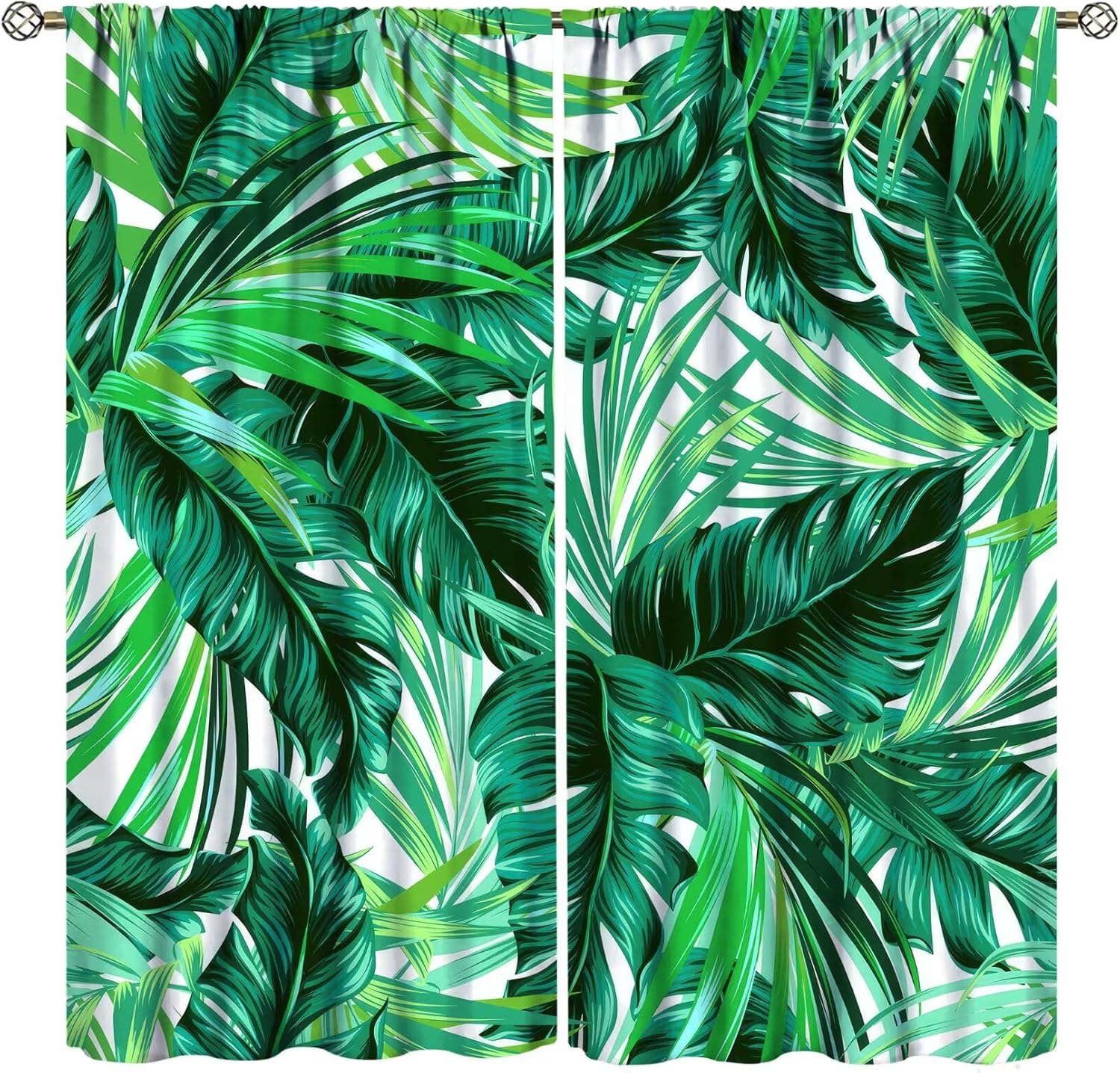 

Tropical Palm Leaf Curtains Banana Leaves Theme Green Pink Curtain Living Room Kitchen Bedroom Dorm Home With Rod Pocket Polyester Ideal For Sitting W100*H130(CM)-Rod Pocket&2PCS