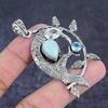 Larimar, Topaz Handmade 925 Sterling Silver Jewelry Pendant 2.56" G0n77