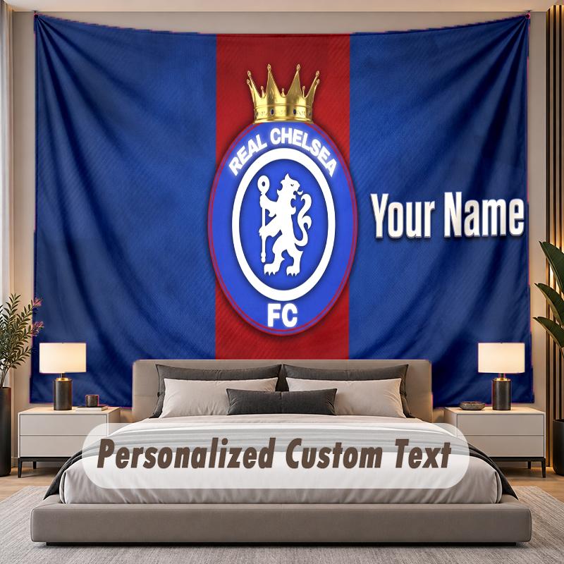 Custom Name Text Tapestry Chelsea FC Personalized Polyester Wall Tapestry For Bedroom And Room