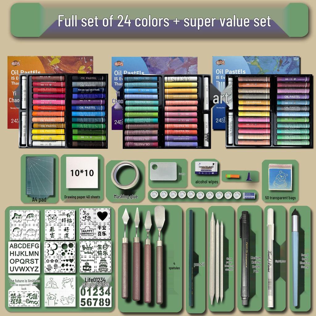 48-Color Super Soft Oil Pastels Set with Scraper - Child's Painting Kit
