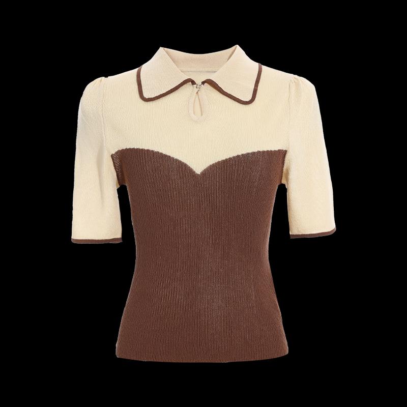 Shetu Women's Lapel Short Sleeve Knit Shirt 2213232