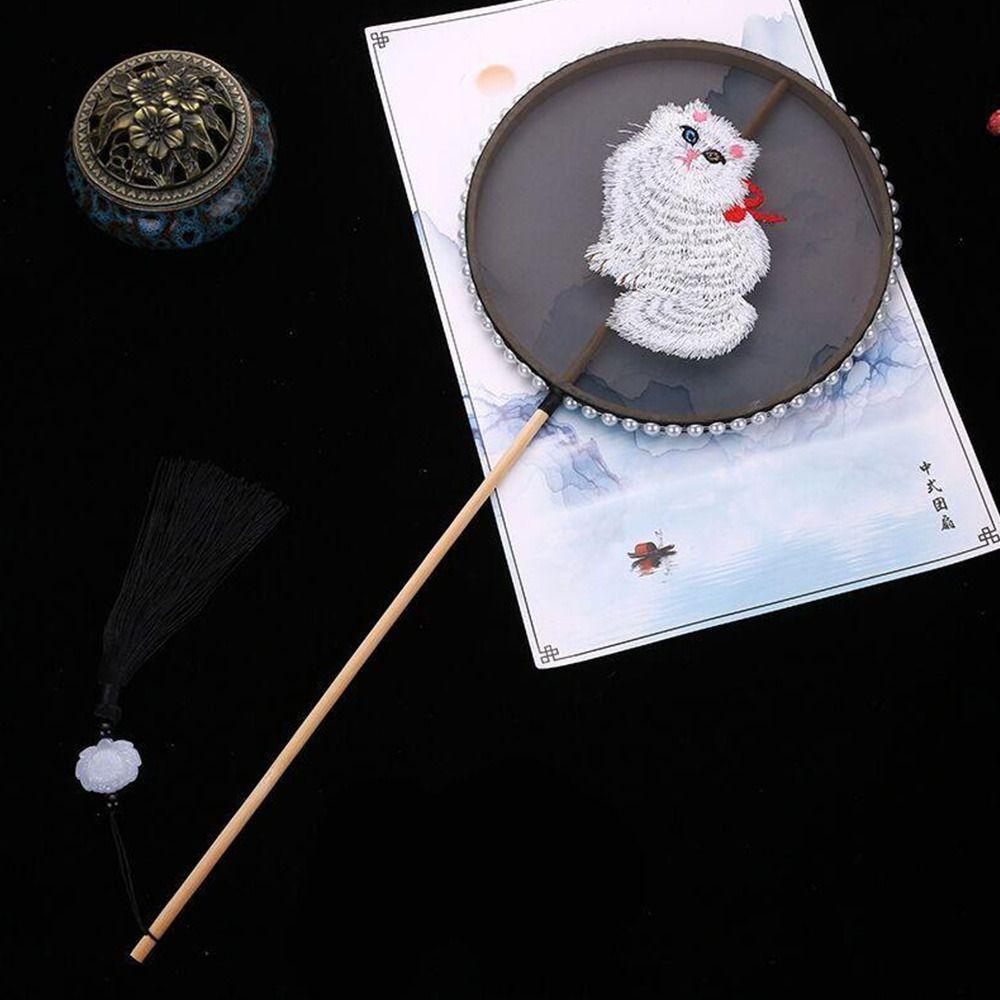 Heimdekoration Mit Quaste Perlenbesatz Stickerei Handfächer Chinesischer Retro-Stil Langer Griff