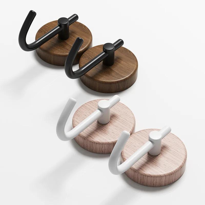 Self-adhesive New Simple Solid Wood Hook Walnut Hanging Hanger Bathroom Wall Hook Bedroom Coat Storage Rack Home Towel Key Decor
