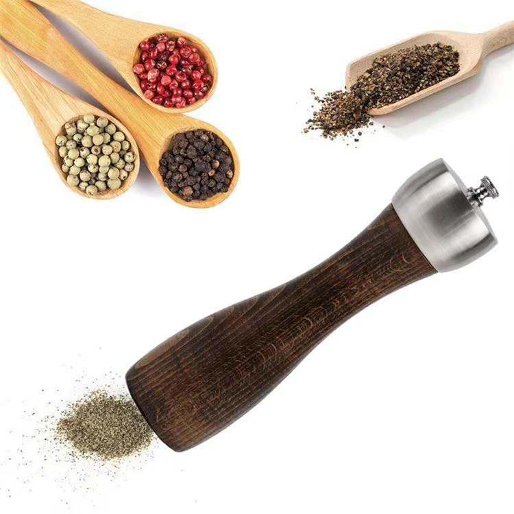 1 Pc Beech Wood Salt and Pepper Mill Set Pepper Mill with Ceramic Mechanism Adjustable Salt Grinder Refillable Spice Tools YY080
