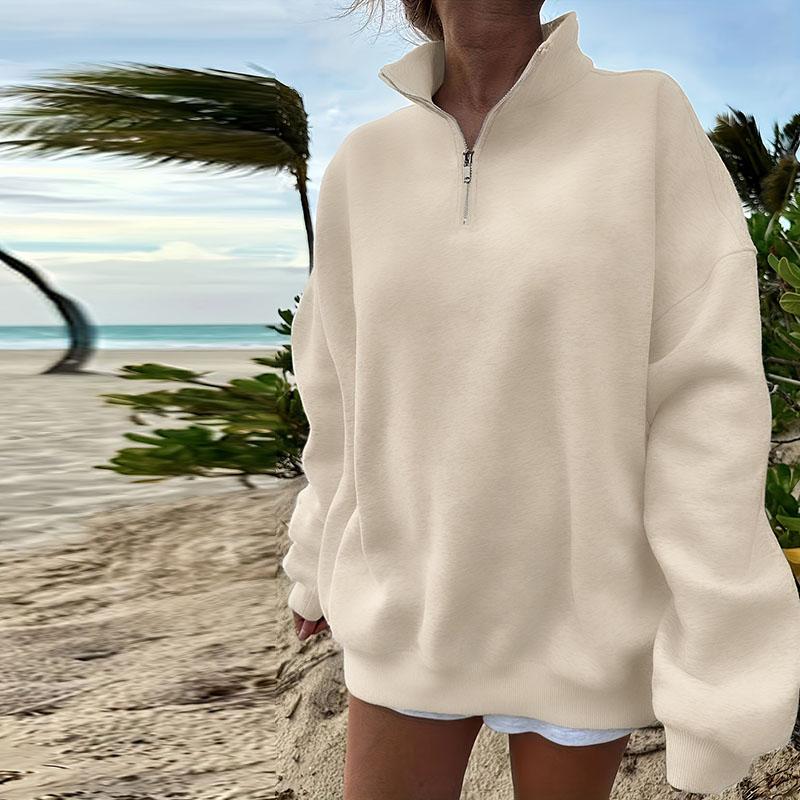 Half Zipper Stand Collar Sweatshirt Women Loose Long Sleeve Hoodie Autumn Winter Solid Color Casual Sport Pullover
