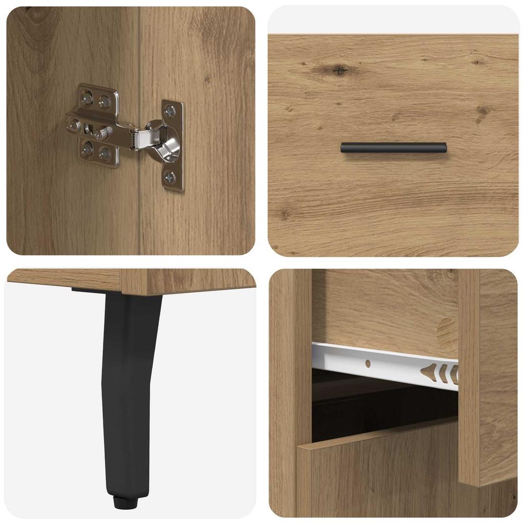 Highboard Set of 2 Pcs Artisan Oak Engineered Wood and Glass