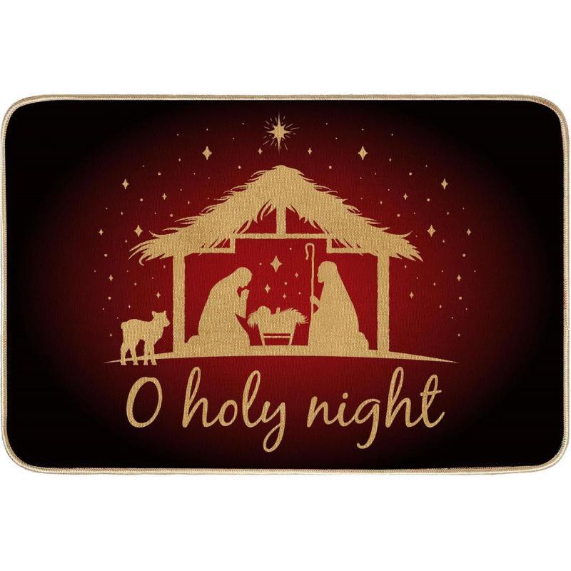 Imitation Linen Christmas Floor Mats - Bathroom & Door Holiday Decor Mats