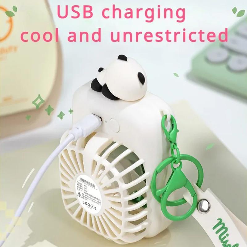 Portable Keychain Fan For Travel Small Cooling Fans Rechargeable Cute Panda Travel Fan Handheld Fan Gift