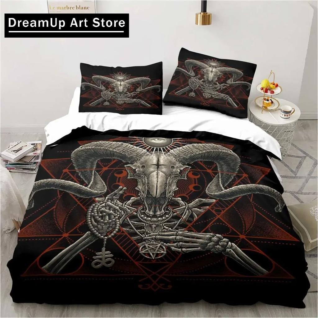 Baphomet Satan Demon Evil Christmas Navidad Bedding Set Boys Girls Twin Queen Full Size Duvet Cover Pillowcase Bed Adult