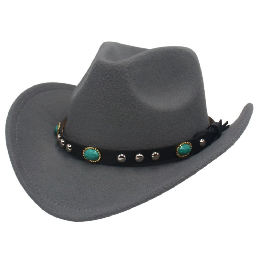Vintage Classic Cowboy Hat with Studded Pinched Decorative Bands Wide Brim Felt Fedora Hat Cropped Jazz Hat for Women & Men