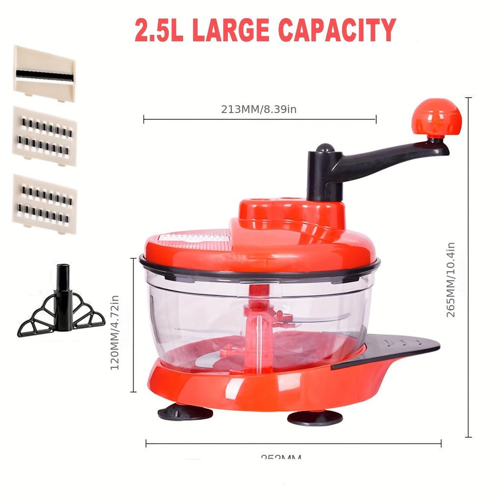 1pc Multi-Functional Manual Food Processor, Hand-powered Crank Chopper, Gralic Crusher, Mincer Blender with Clear Container for Vegetables Meat Fruits