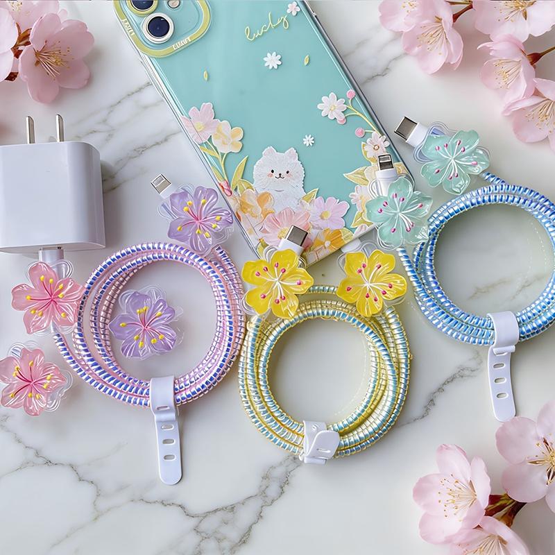 Colorful Floral Laser Printed Round Charger Cable Protector Universal Type-C Data Line Anti-break Protective Sleeve
