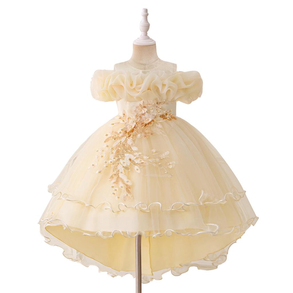 Sequin Princess Train Dress for Girls - Puffy Tulle Wedding and Evening Performance Dress