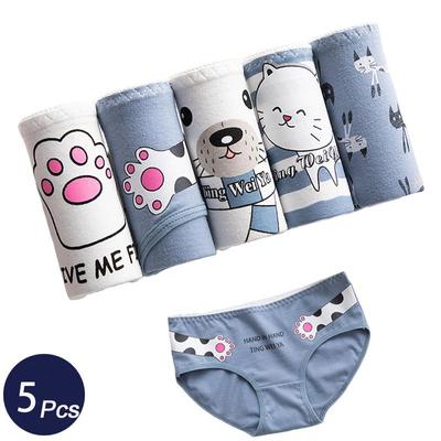 5 buc. Chiloți drăguți pentru femei, slip din bumbac, cu desene animate, lenjerie de corp respirabilă, lenjerie pentru fată de sănătate, chiloți moi