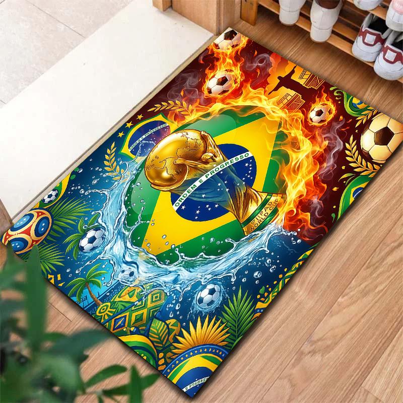 Tapete Quadrado com Padrão de Futebol da Copa do Mundo, Tapete de Área, Tapete para Sala de Estar, Quarto, Sofá, Sala de Brincar, Decoração, Tapete Antiderrapante, Presentes de Feriado e Aniversário