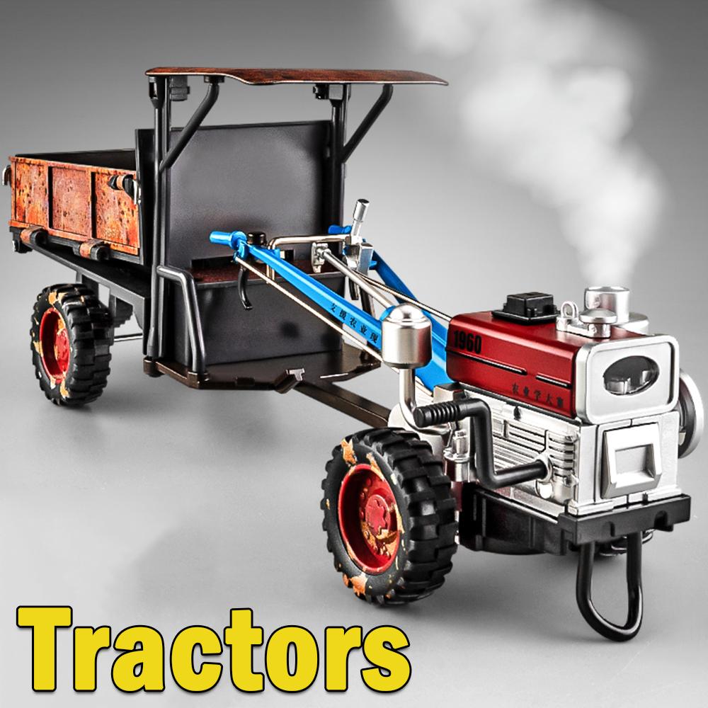 1:32 Retro Hand Held Tractor Alloy Model Toys Diecast Car Spray Function with Sound Light Miniature Vehice Kid's Educational Toy