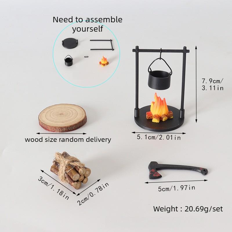 

Mini Campfire and Teapot Miniature Statue Ornament Home Kitchen DIY Craft Accessories Desktop Photo Props Decor New Year Gifts
