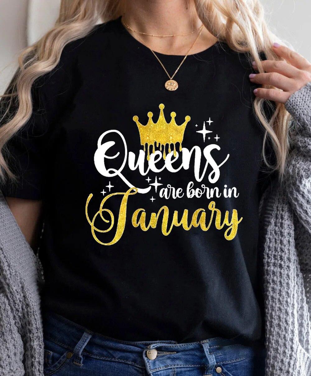

Golden Crown Queen Are Born In January To December Printed T-Shirt Women s Clothing T-Shirt Women s Birthday Gift Top S чорний