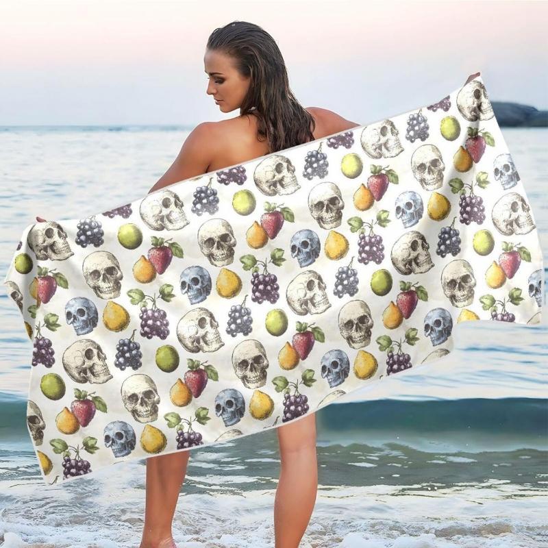 

Skull & Fruit Print Beach Towel – Soft Microfiber,Quick-Drying Gothic Design for Pool,Travel – Premium Quality for Adults & Kids W30*H60(CM)