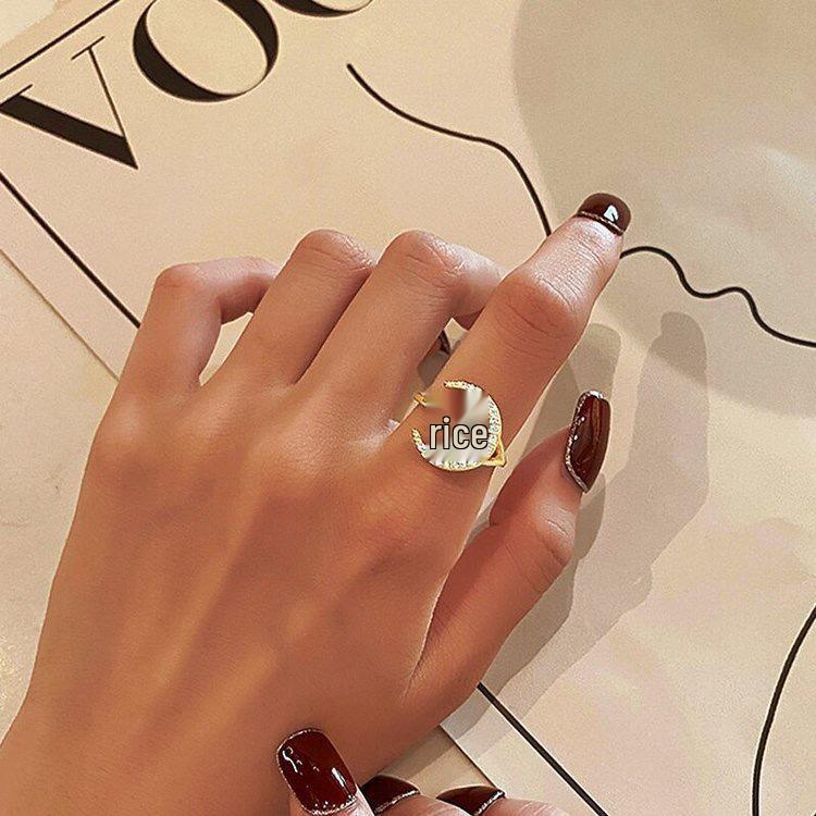 S925 Sterling Silver Moon and Star Crescent Diamond Ring for Women
