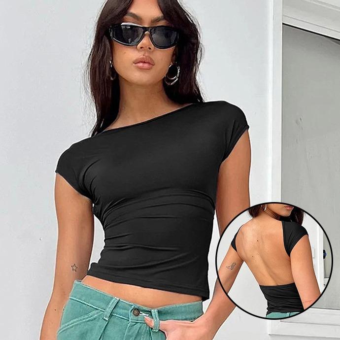 

Round Neck Halter T-shirt Short-sleeved Crop Top S білий