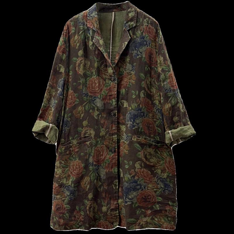 2026 New Women's Retro Print Cotton-Linen Long Sleeve Suit: Stylish, Casual, Versatile