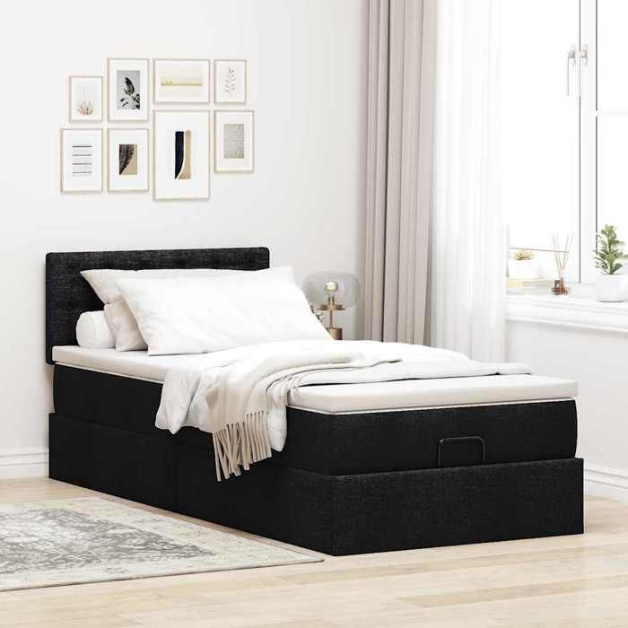 VidaXL Ottoman Bed Frame with Mattress Black 90x190 Cm Fabric 3311589