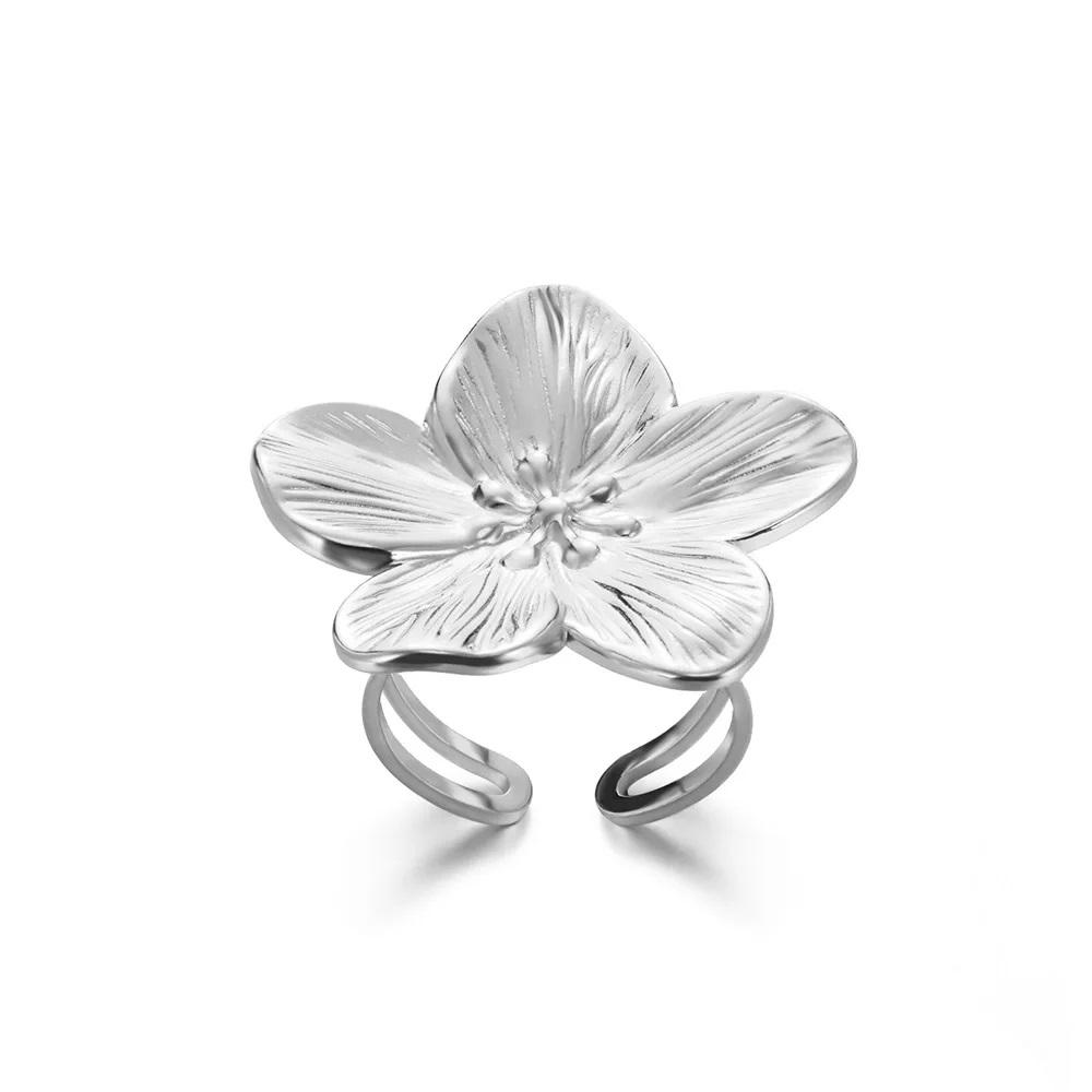 

Cubic Zirconia Rotatable Lotus Flower Rings for Women Stainless Steel Gold Color Open Ring 2025 Fashion Wedding Couple Zircon