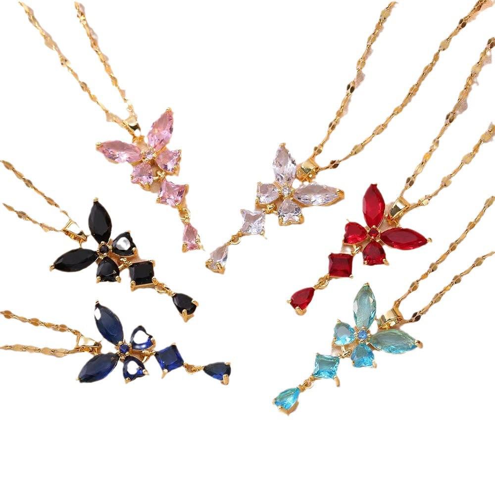 Emerald Zircon Necklace: Colorful Butterfly Clavicle Chain for Women