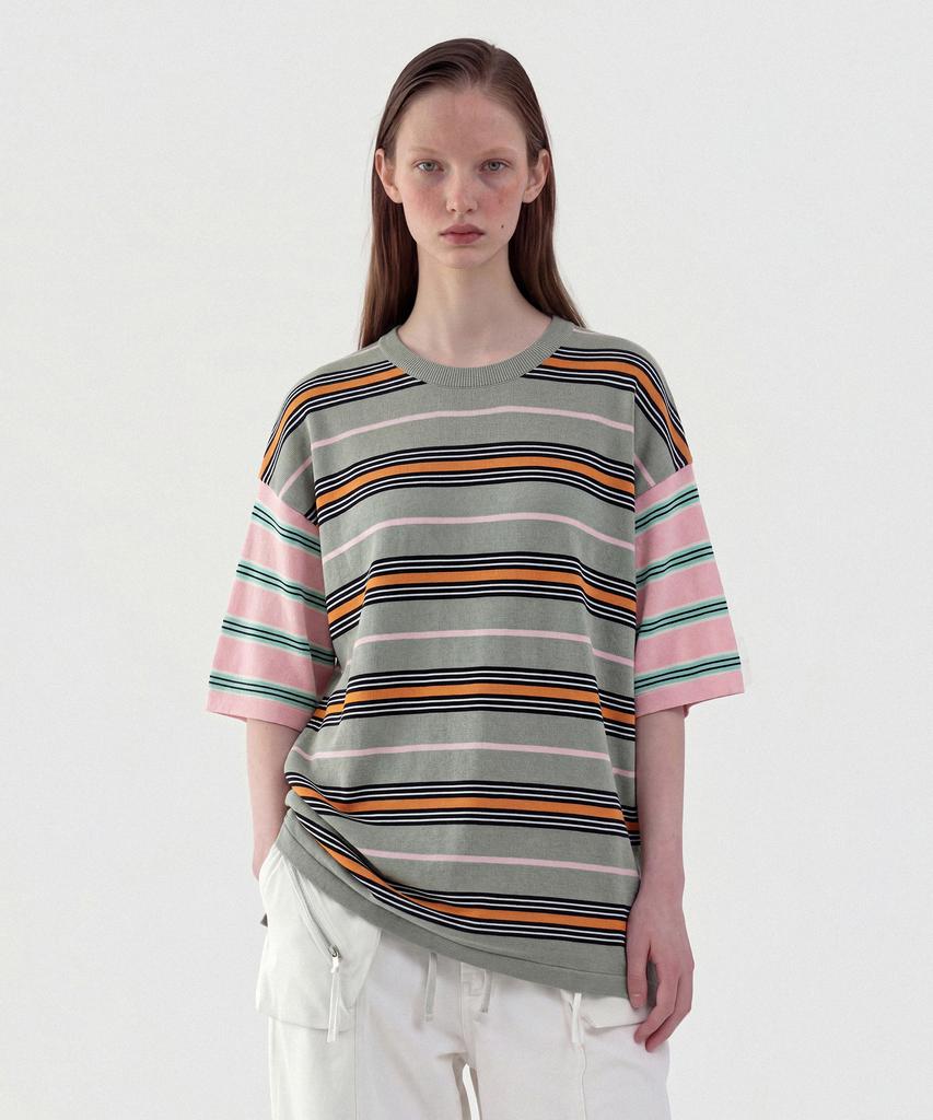 CUTZ Multi-Stripe Short Sleeve Knit (Grey)