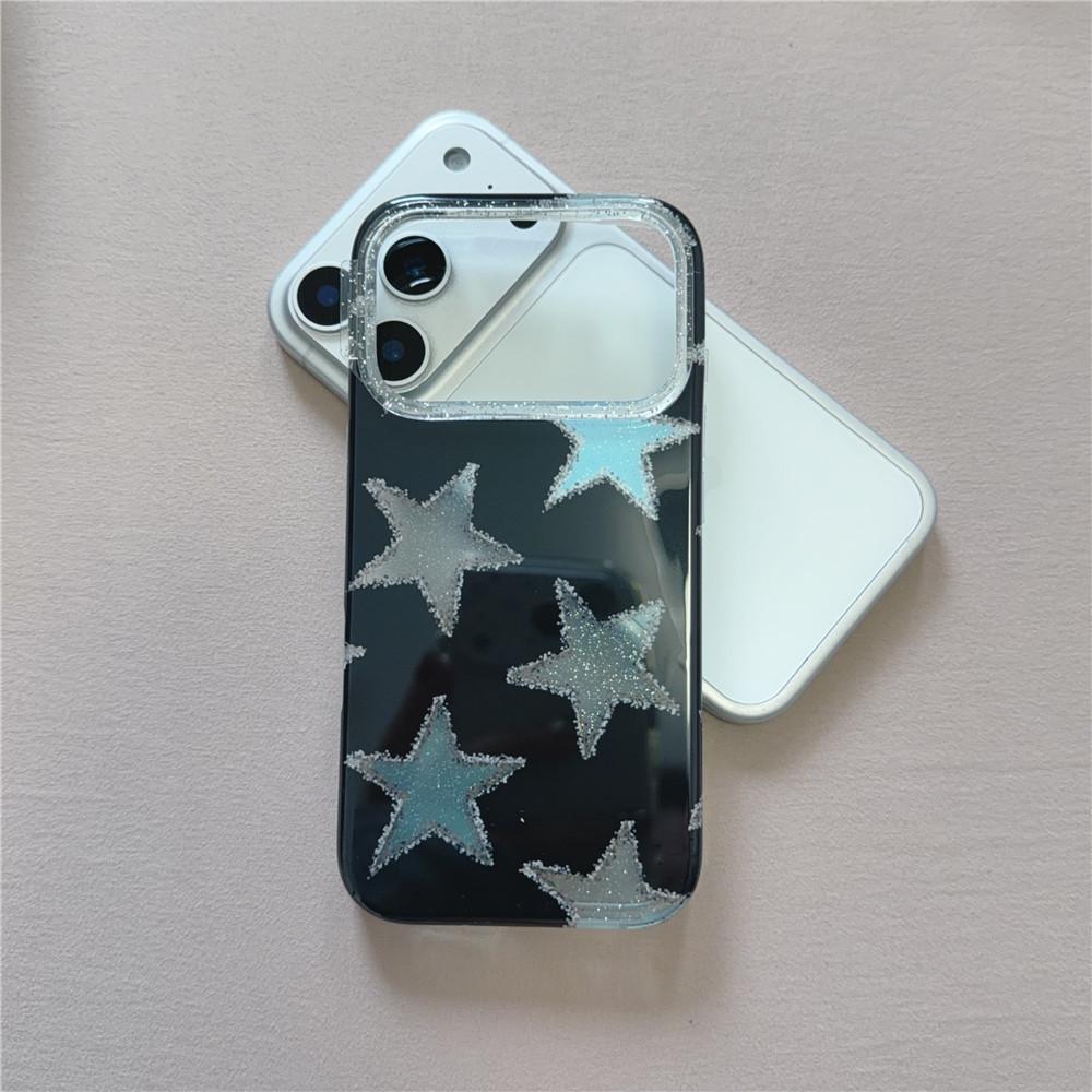 Black Glitter Stars iPhone 17 Pro Drop-proof Case, Compatible with 16 Pro Max & 15 Pro, Korean Style