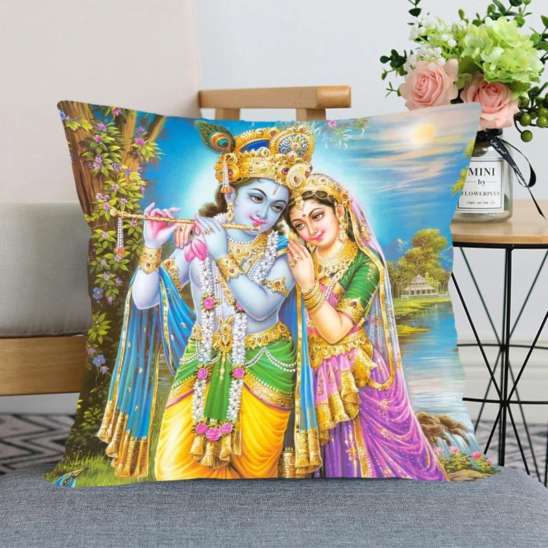 New Nice Radha Krishna Anime Pillow Cover Bedroom Home Office Decorative Pillowcase Square Zipper Pillow case Satin Soft Cover