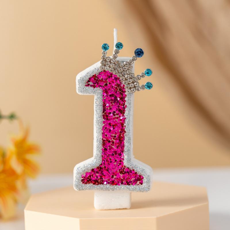 High-end Creative Rose Red Gemstone Crown Number Birthday Candle Cake Party Atmosphere Decoration