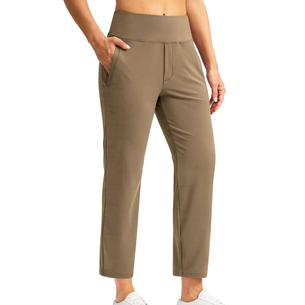 Women Fashion Pocket Yoga Casual Pants Solid Color Stretch Athletic Trousers High Waist Comfortable Fit Lightweight Fabric