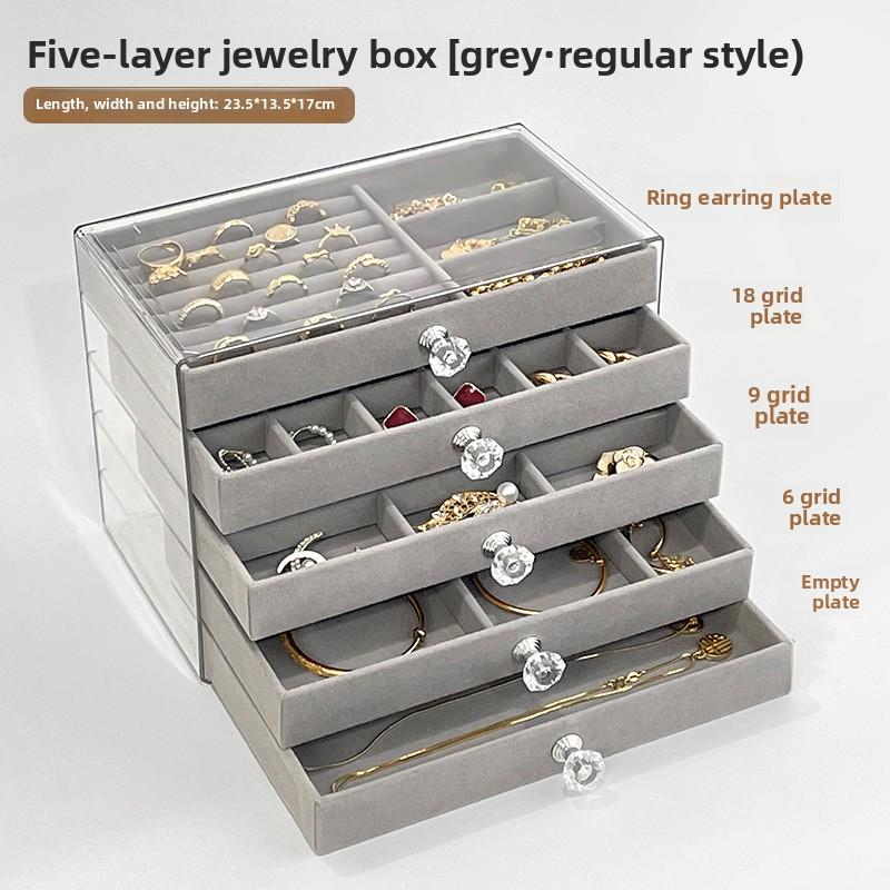 3/5Layer Flannel Jewelry Box Earring Necklace Ring Boxes Jewelry Dustproof Tabletop Organizers Multifunctional Storage Box Gifts